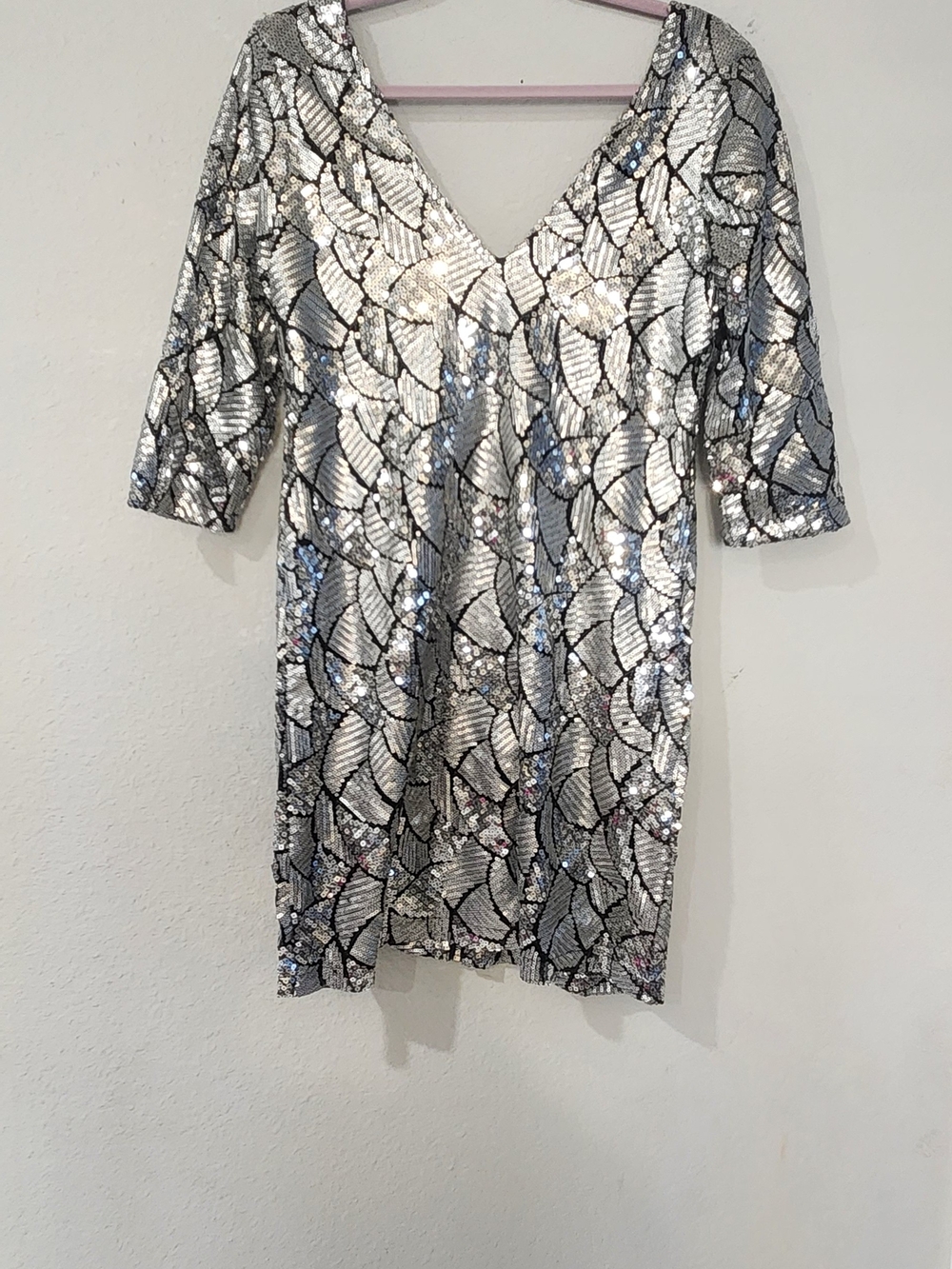 Arden B Silver Sequin V-Neck Mini Dress